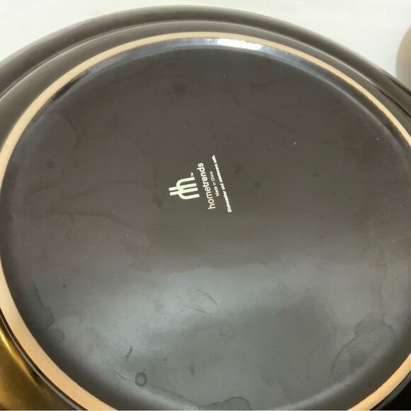 3 Home Trends Fullerton Stoneware Dinner Plates 1 salad Black & Gray Striped Rim - Picture 2 of 6